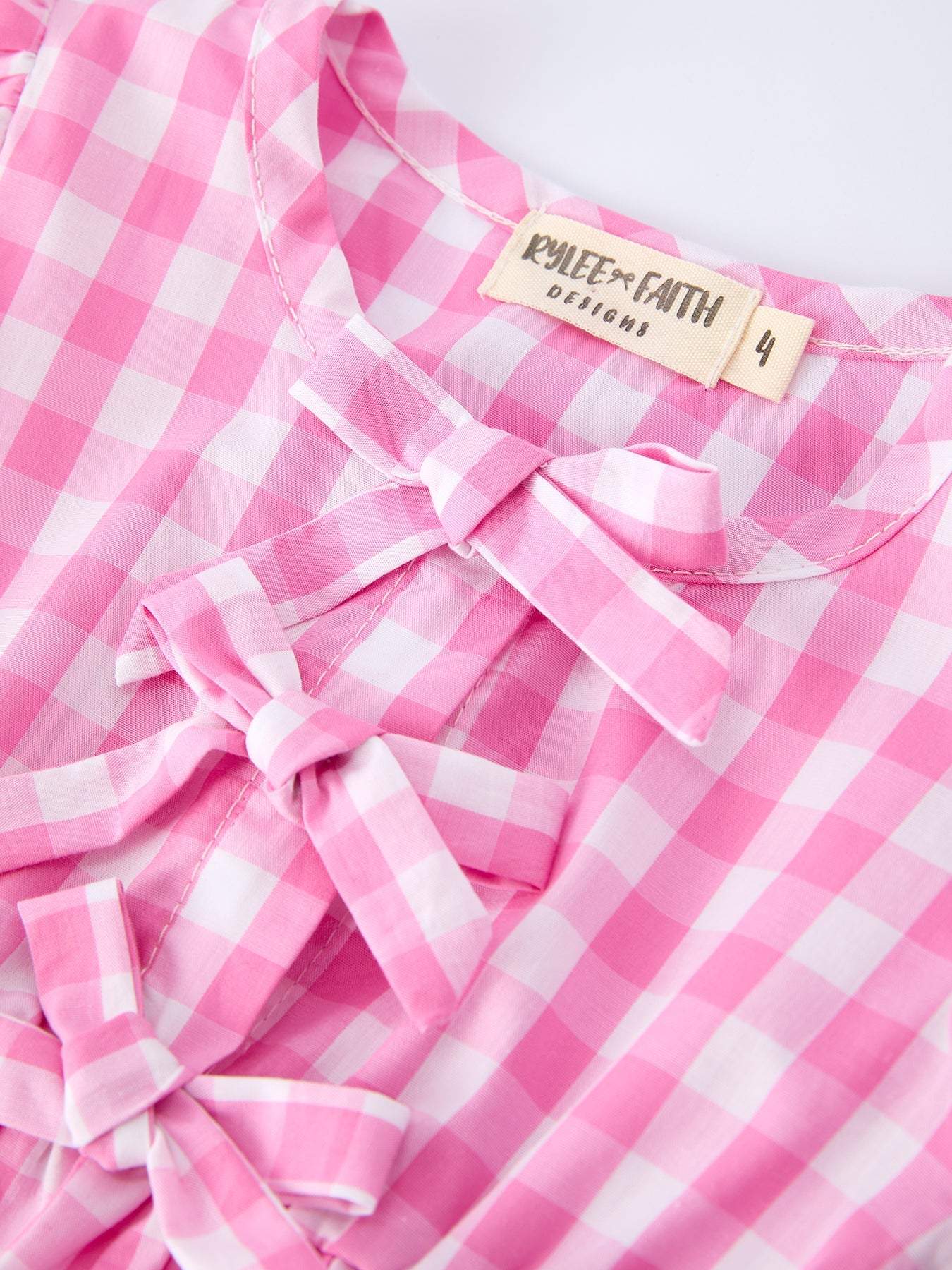 Spring Plaid Baby Girls Romper Bow Flutter Sleeve, back view