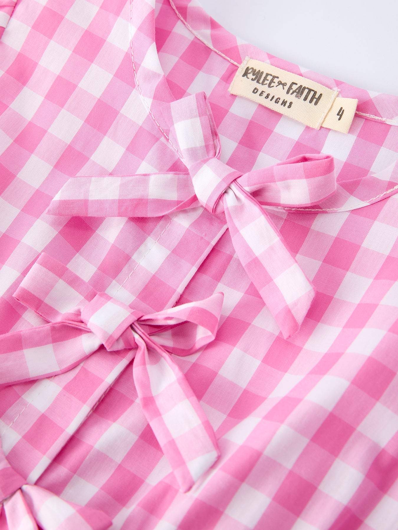 Spring Plaid Girls Dress Bow Flutter Sleeve - back view