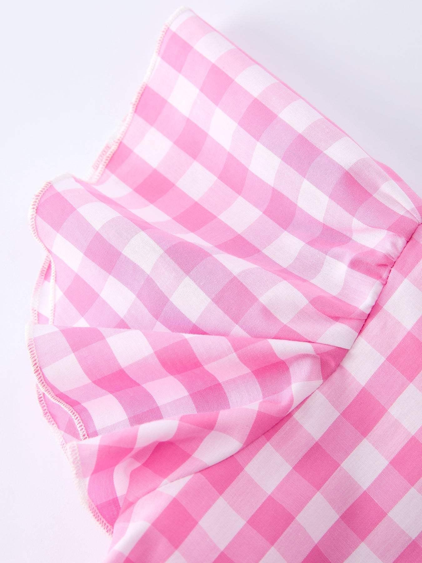 Spring Plaid Girls Dress Bow Flutter Sleeve - side view