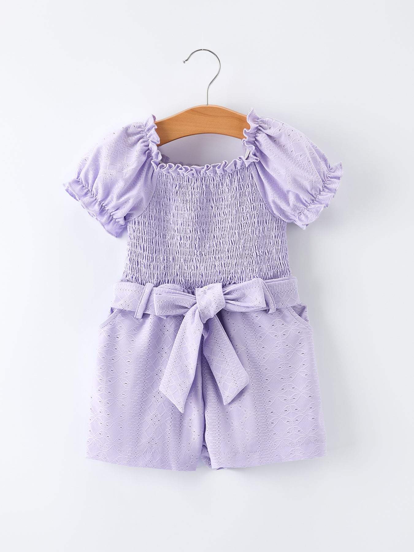 Spring Purple Short-sleeved Girls Jumpsuit front view