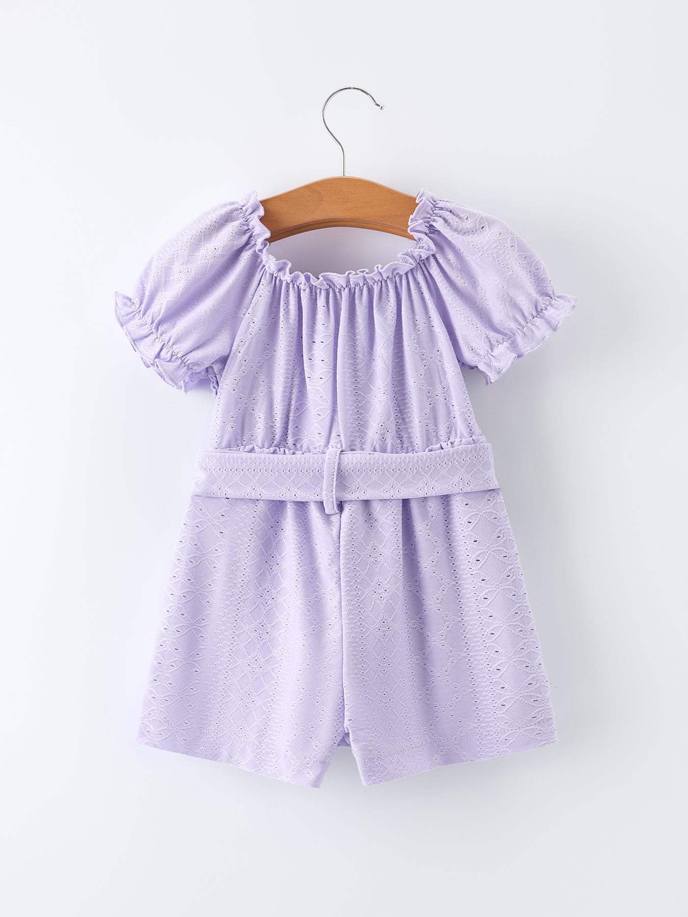 Spring Purple Short-sleeved Girls Jumpsuit detail view