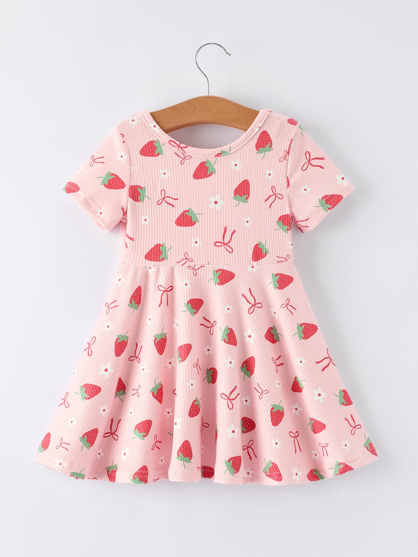 Strawberry Bow Girls Short Sleeves Dress