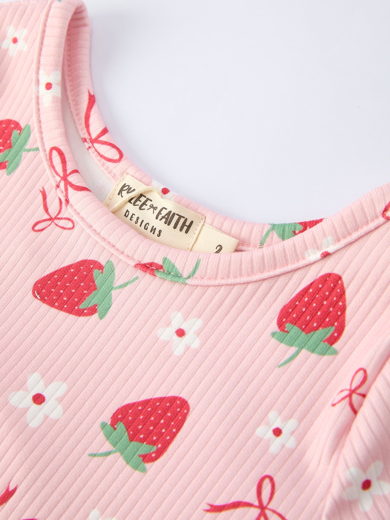 Strawberry Bow Girls Short Sleeves Dress
