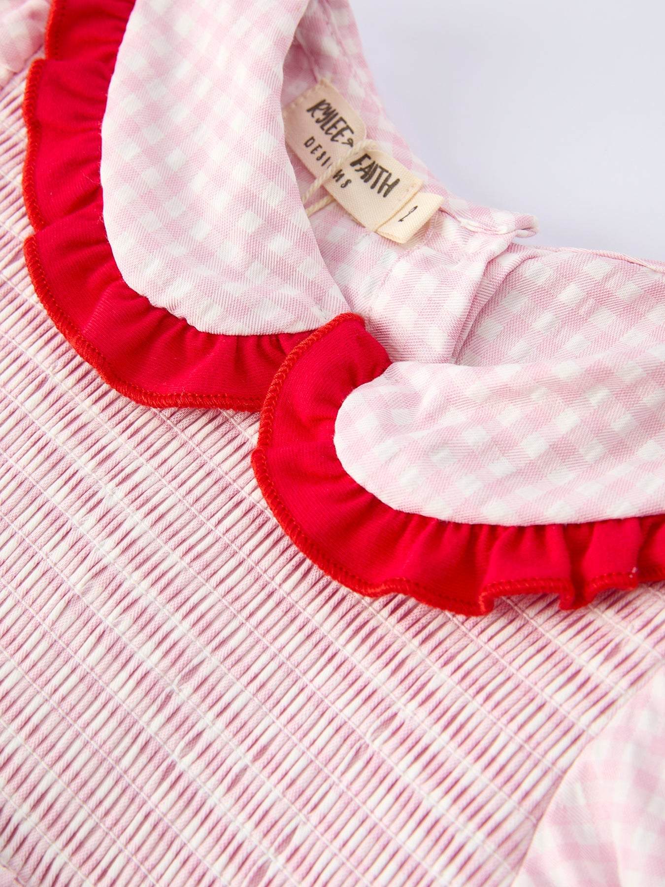 Girls' Plaid Smocked Strawberry Applique Shorts Set pajamas back view