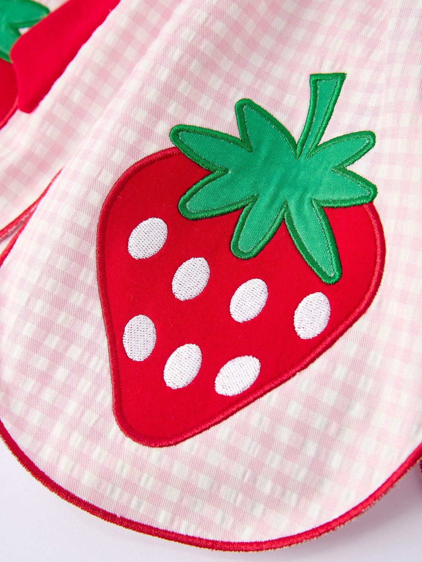 Girls' Plaid Smocked Strawberry Applique Shorts Set pajamas side view