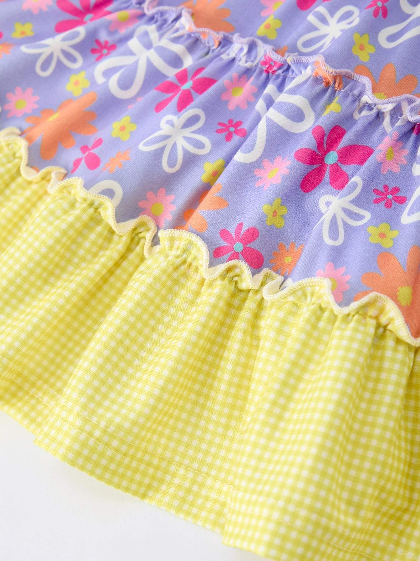 Summer Floral Girls Bow Ruffle Smocked Dress side view