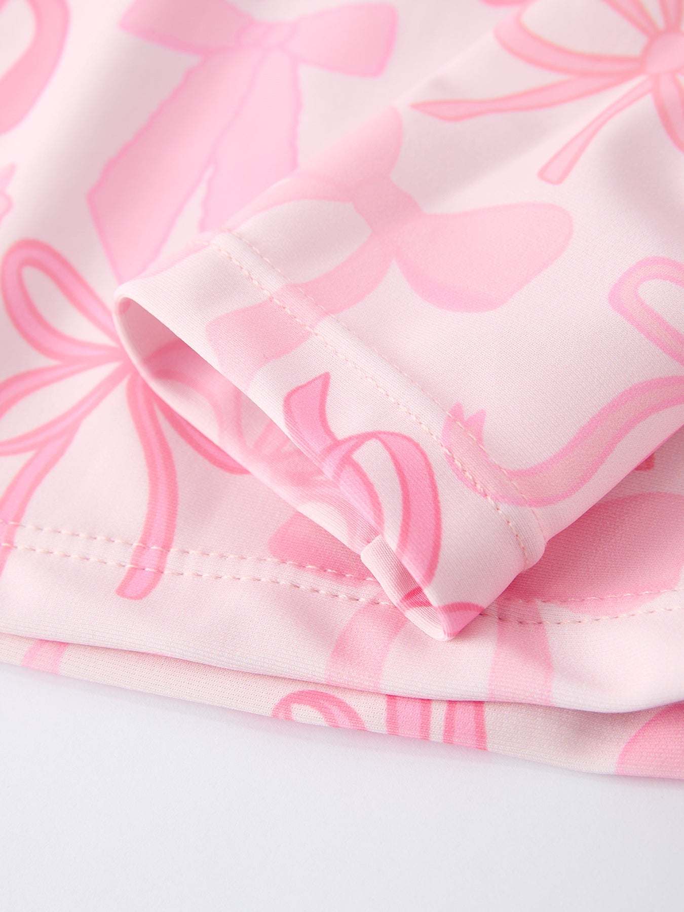 Summer Bow Print Girls Long Sleeve Swim Set