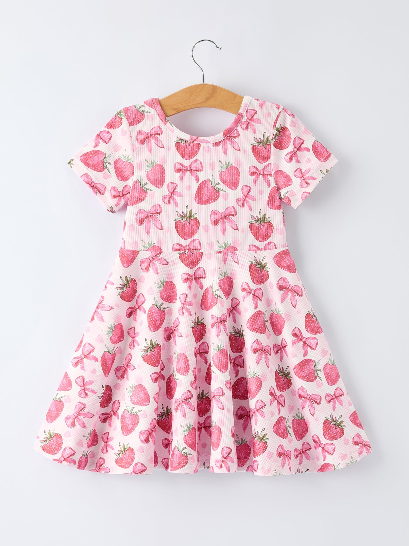 PREORDER Summer Strawberry Bow Girls Short Sleeve Dress