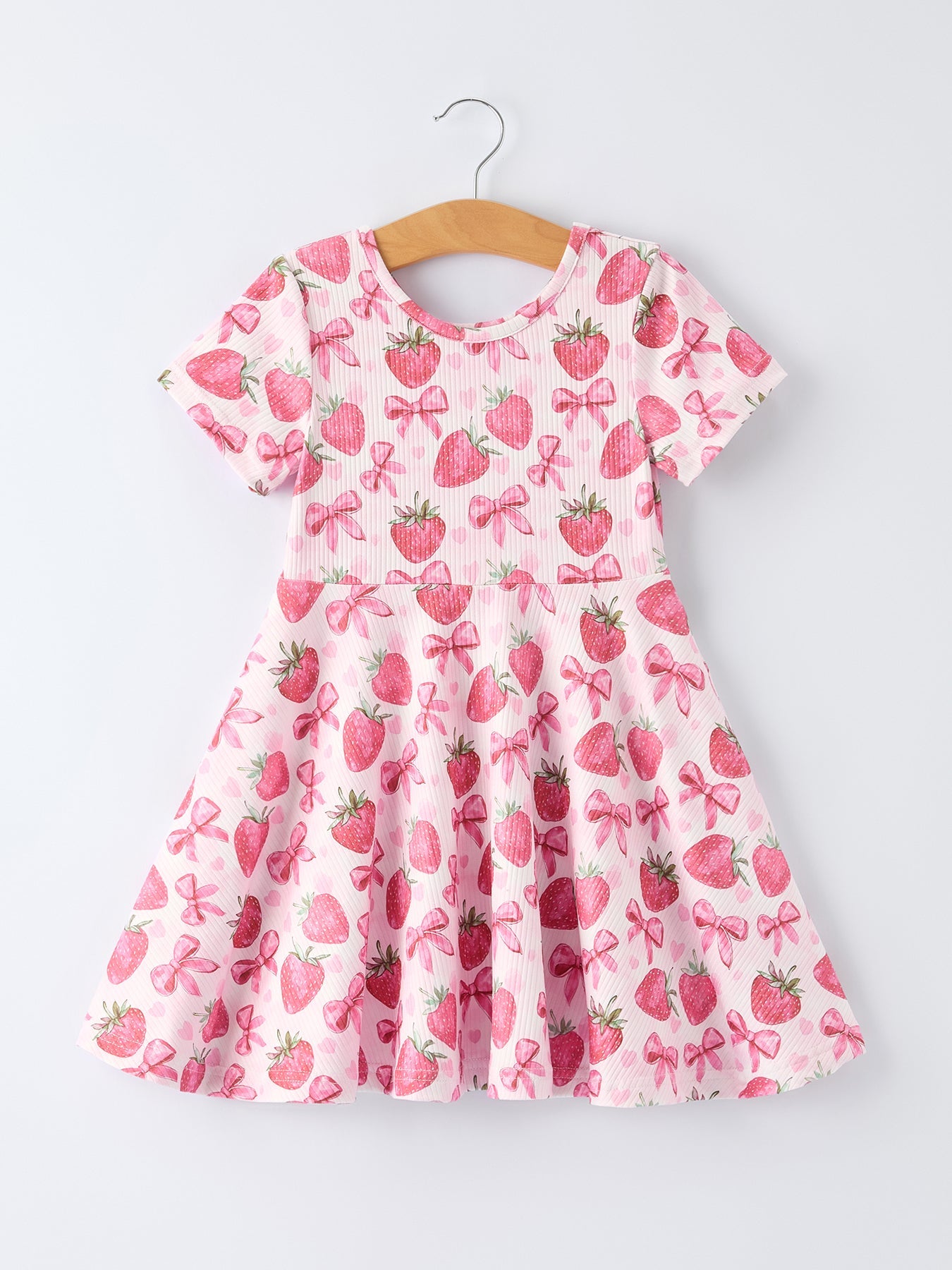 PREORDER Summer Strawberry Bow Girls Short Sleeve Dress