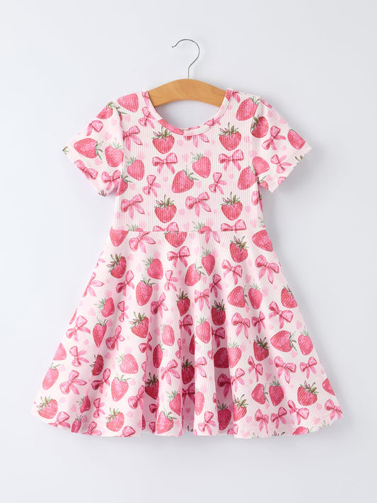 PREORDER Summer Strawberry Bow Girls Short Sleeve Dress
