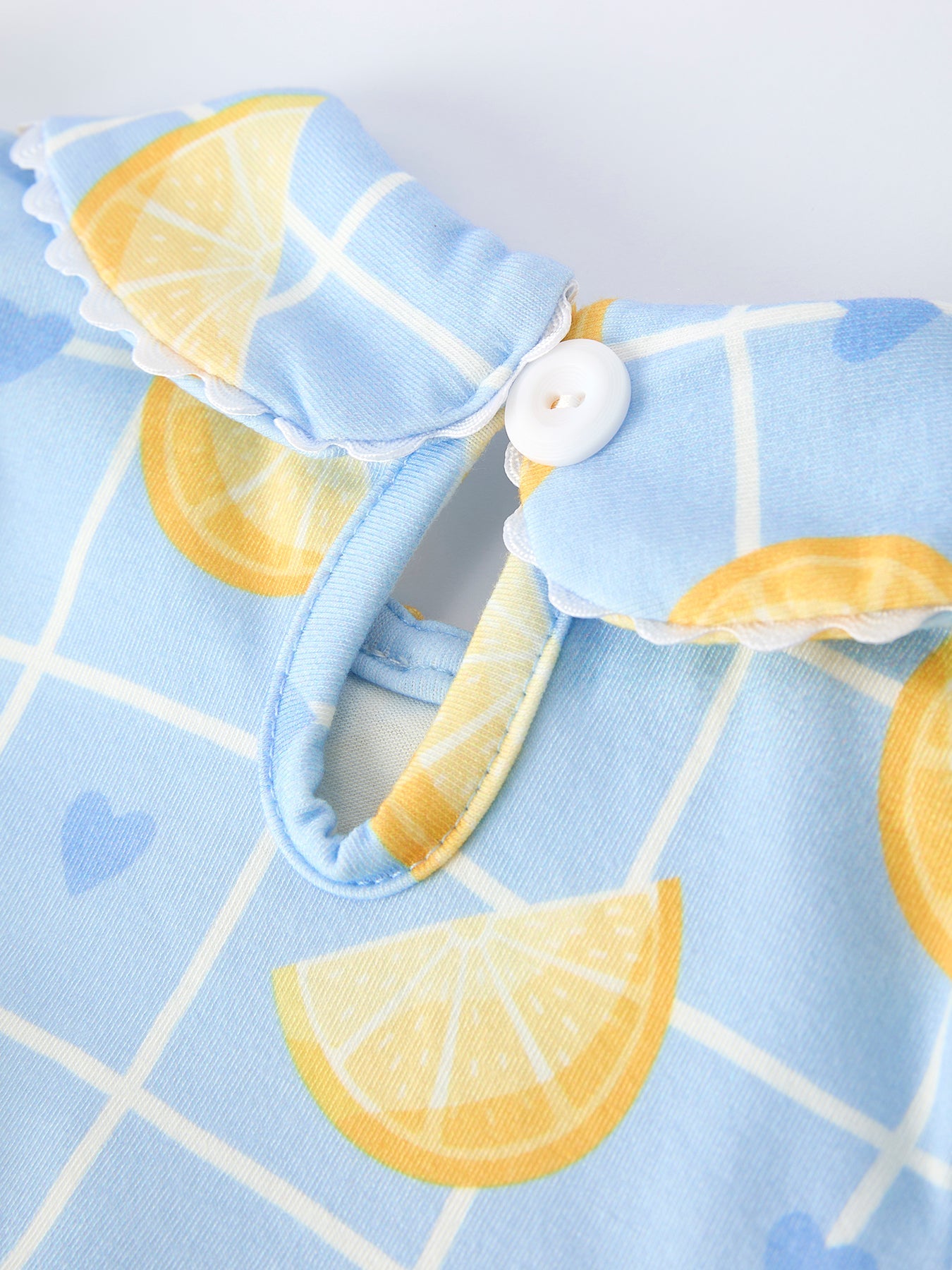 Summer Lemon Print Girls Puff Sleeve Bloomer Set