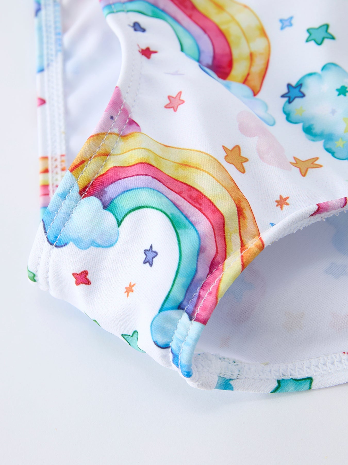 Rainbow print baby girl swim set back view
