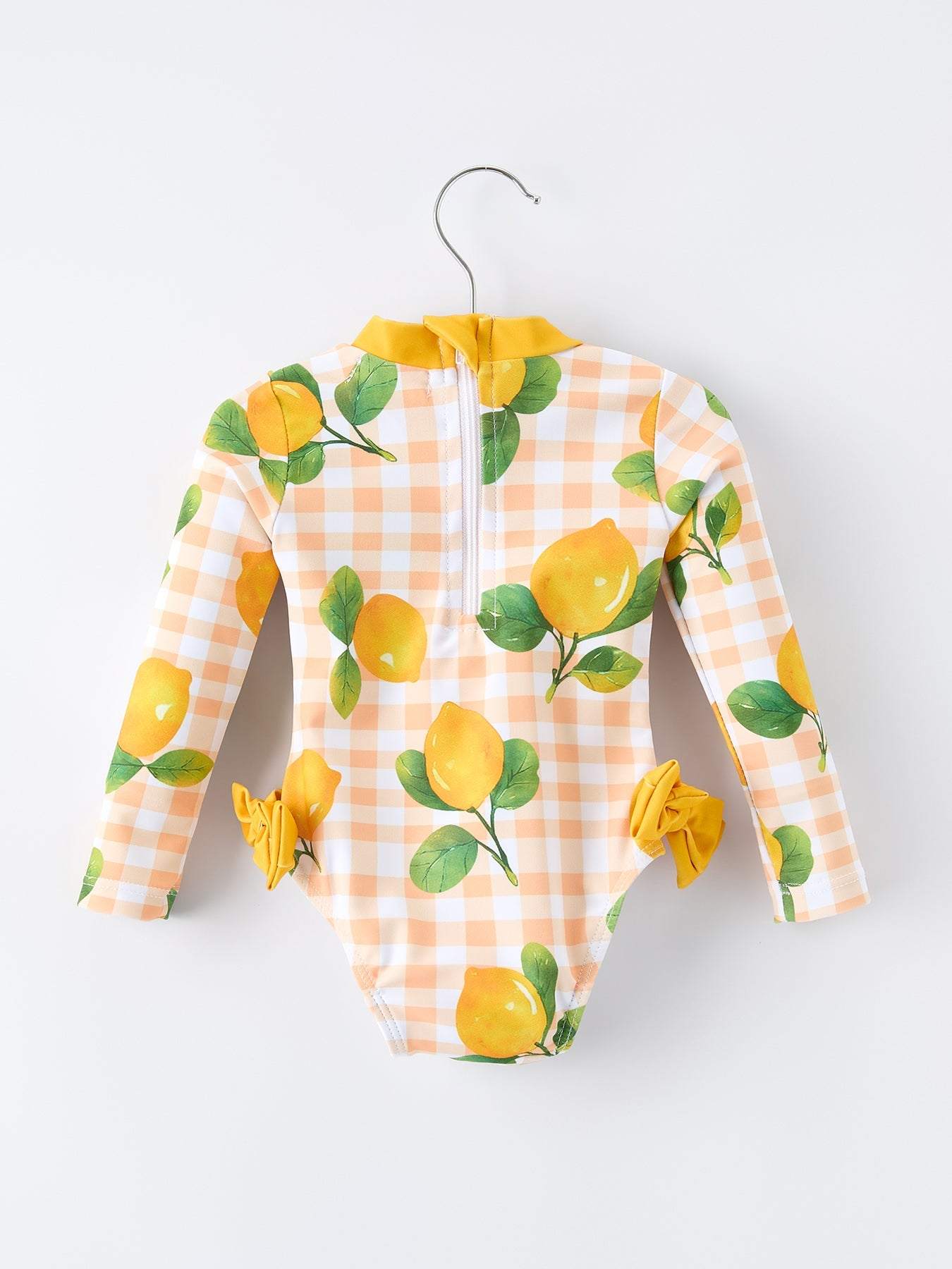 Lemon Print Long Sleeve Girls One Piece Swimsuit detail view