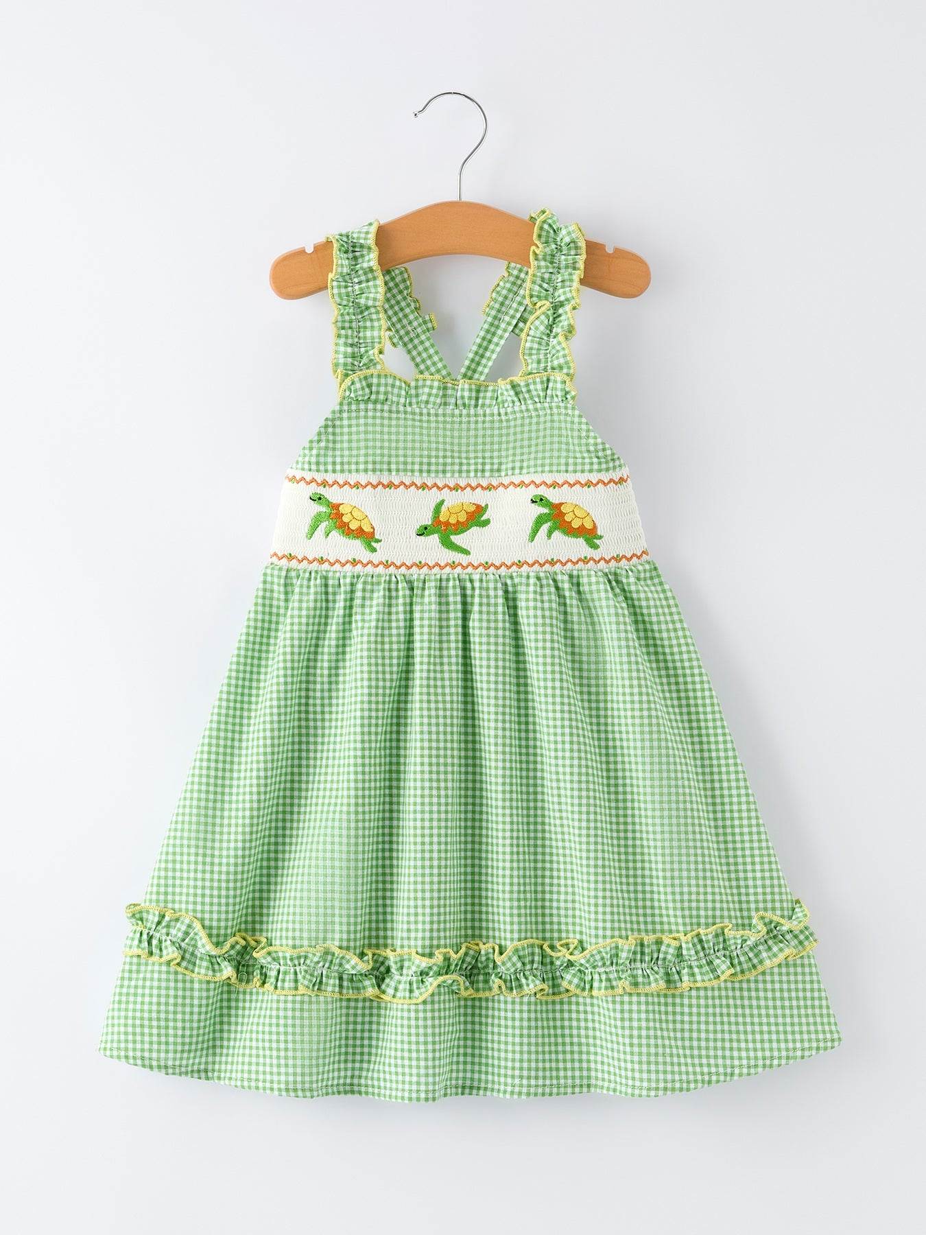 Spring Turtle Smocked Baby Girls Dress