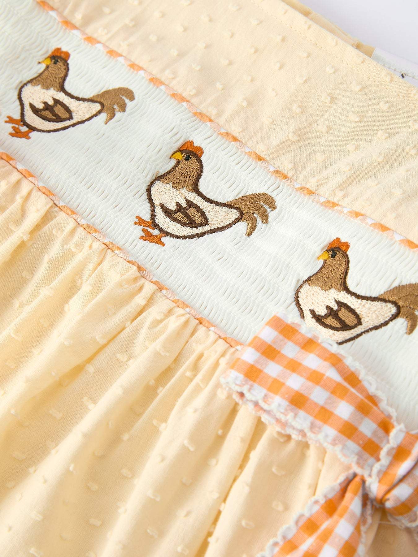 Farm Girl Chicken Smocked Bow Ruffle Dress