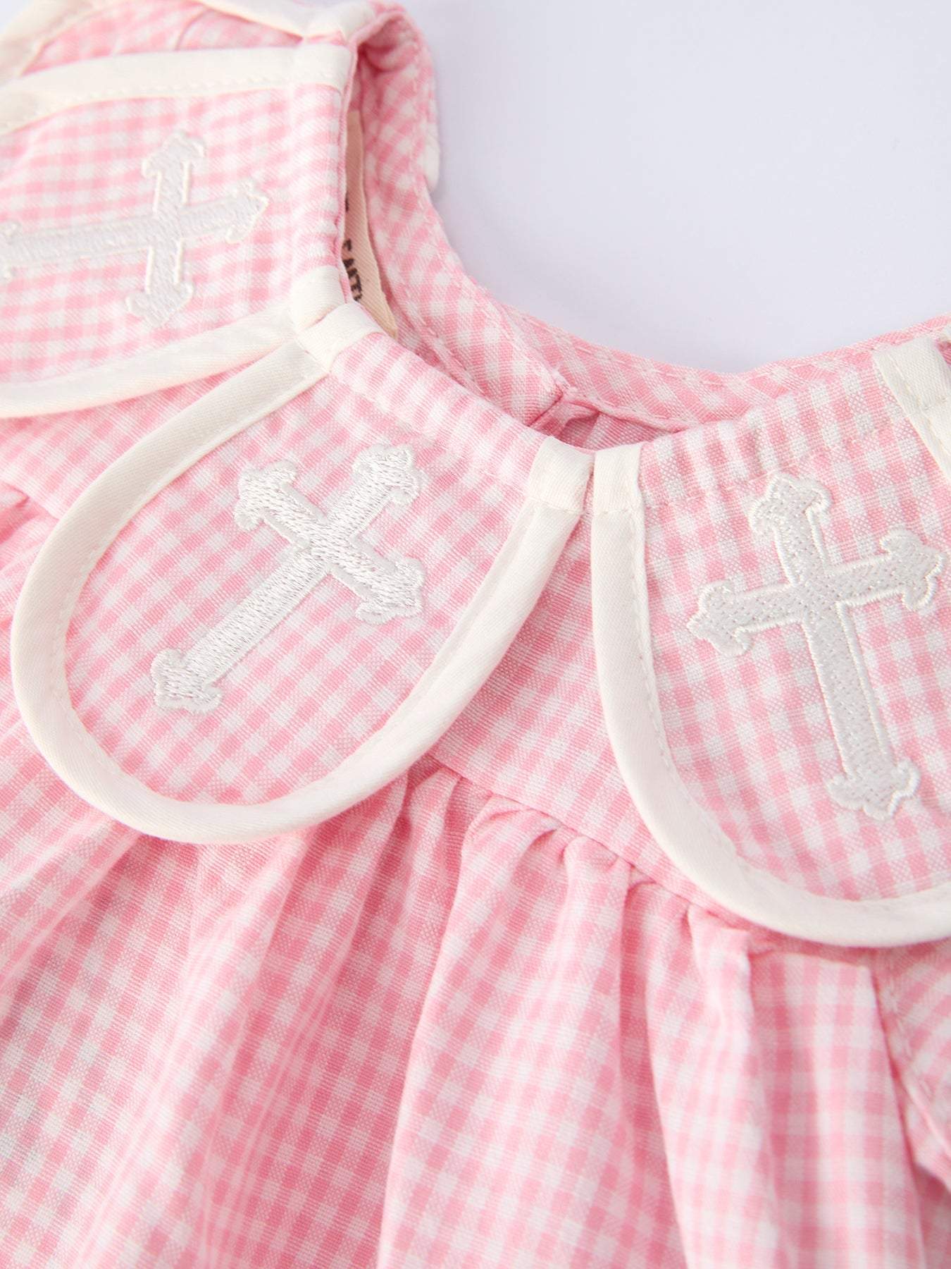 Pink Smocked Church Christ Bishop Christening Baby Girls Bloomer Set romper side view