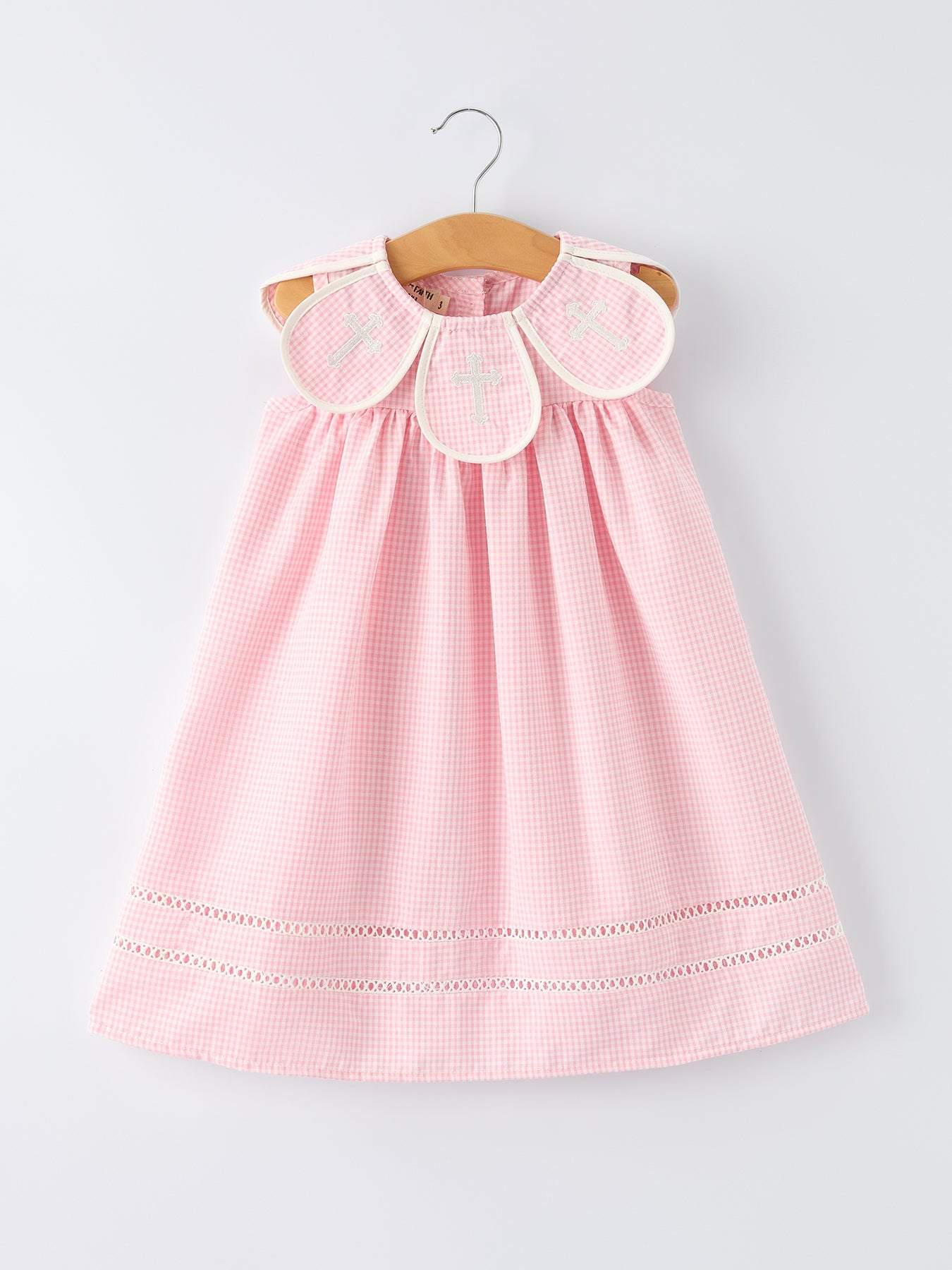 Pink Smocked Church Christ Bishop Christening Girls Dress front view