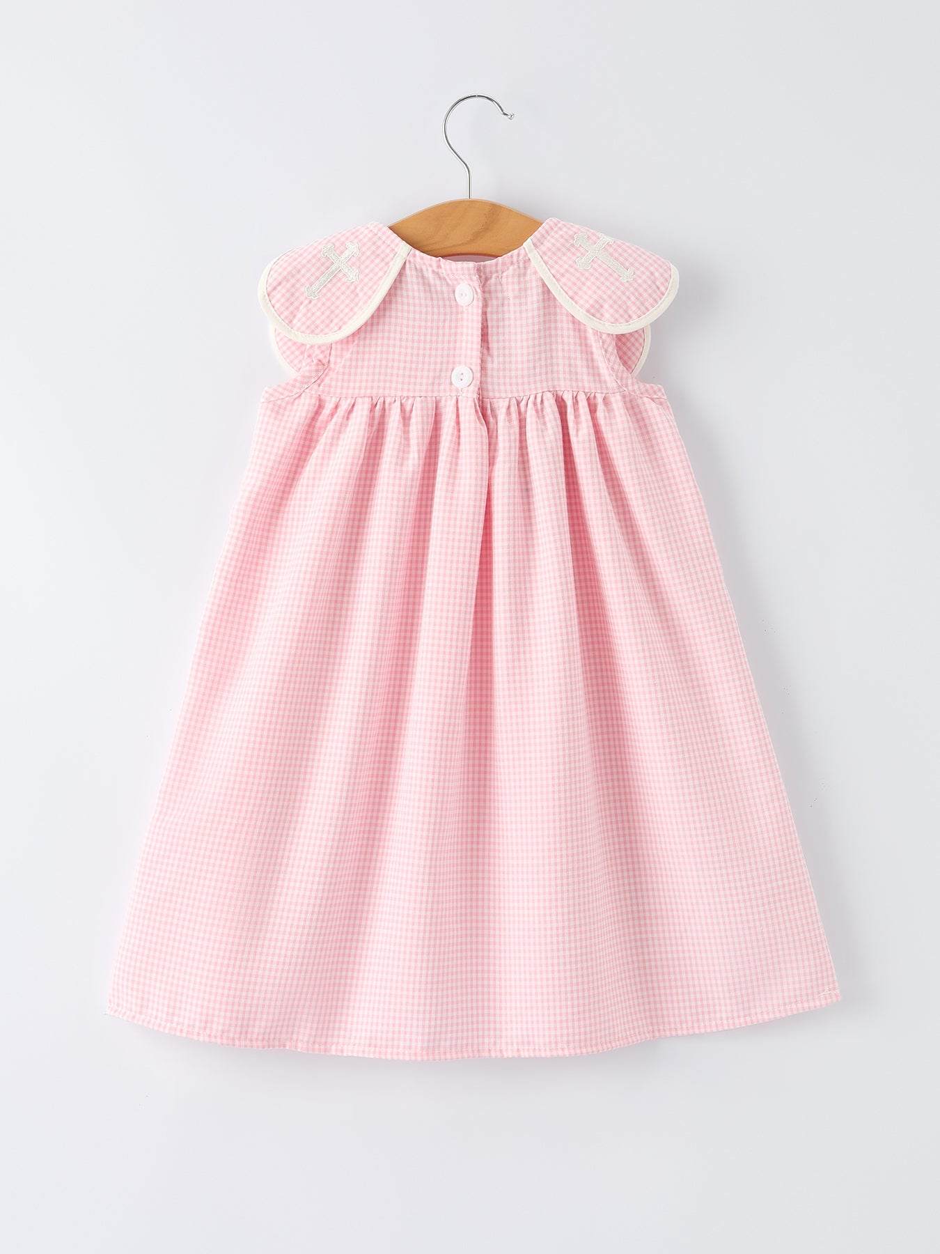 Pink Smocked Church Christ Bishop Christening Girls Dress detail view
