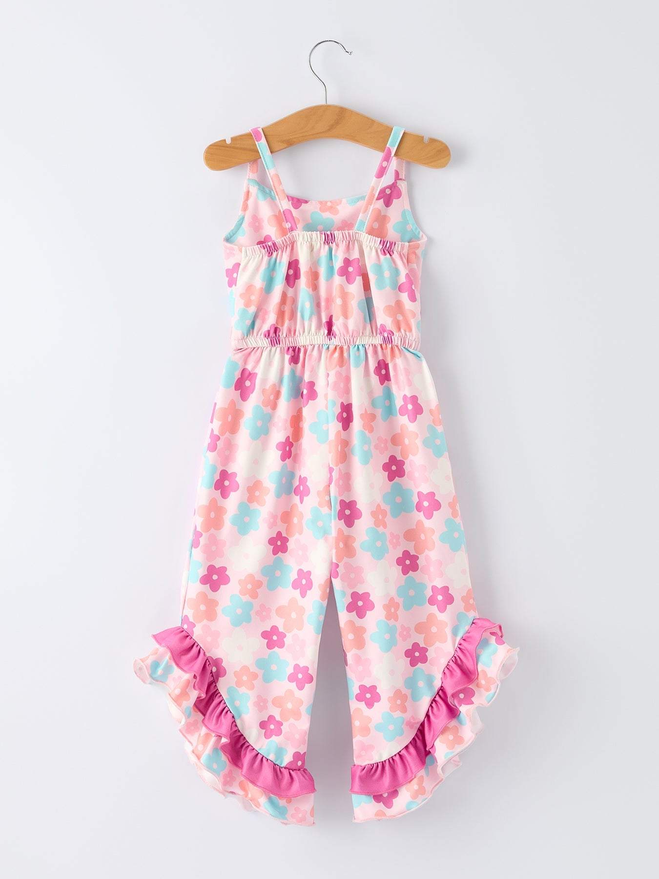 Girl Colorful Floral Ruffle Sling Flared Jumpsuit detail view
