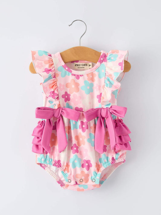Colorful Floral Ruffle Baby Girls Romper
