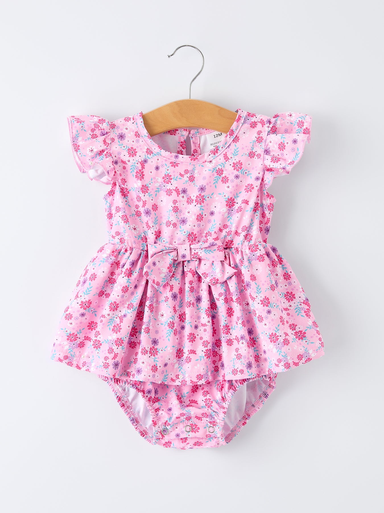 Spring floral print baby girls romper detail view