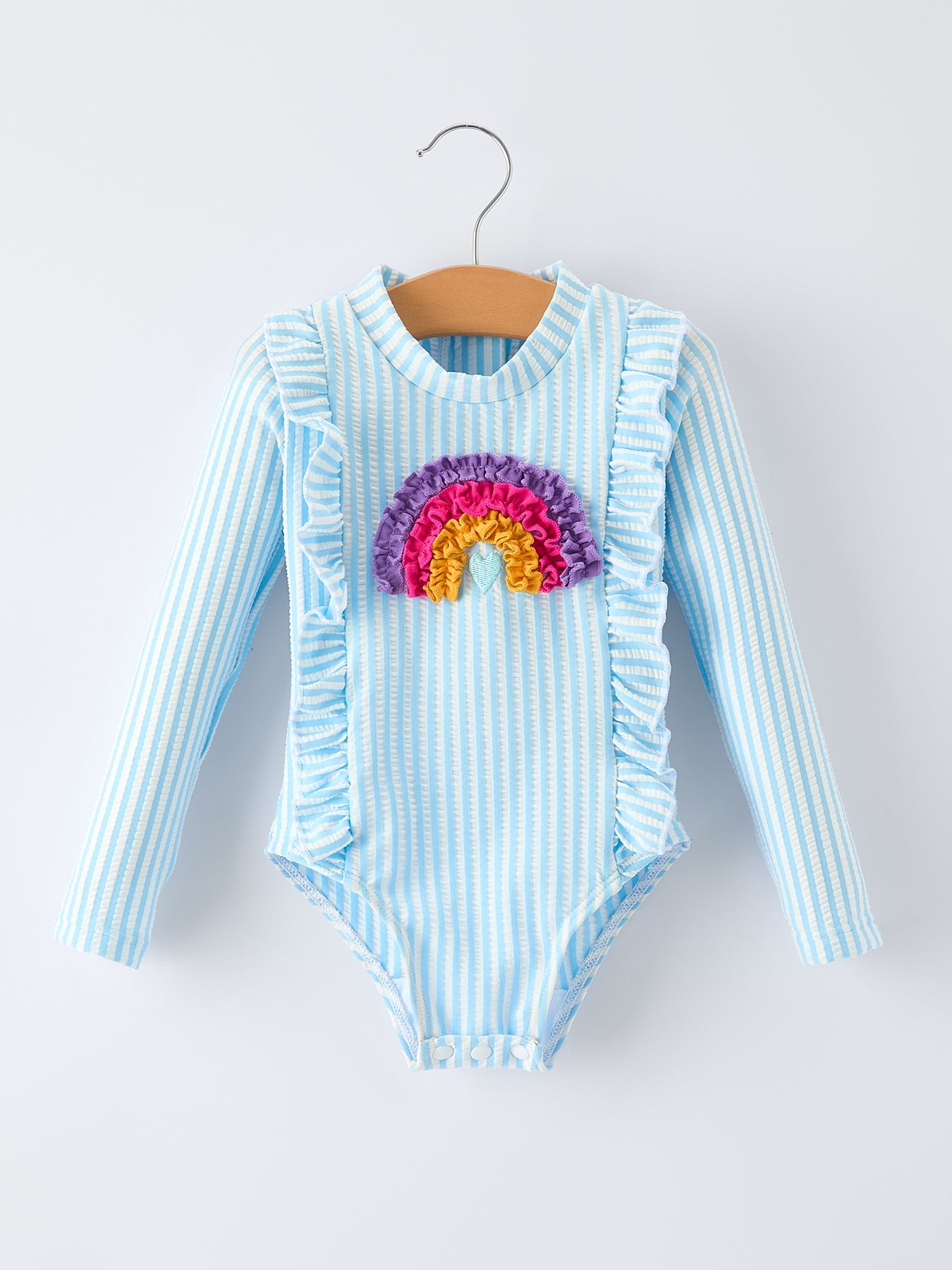 Rainbow baby girls one piece swimsuit front view