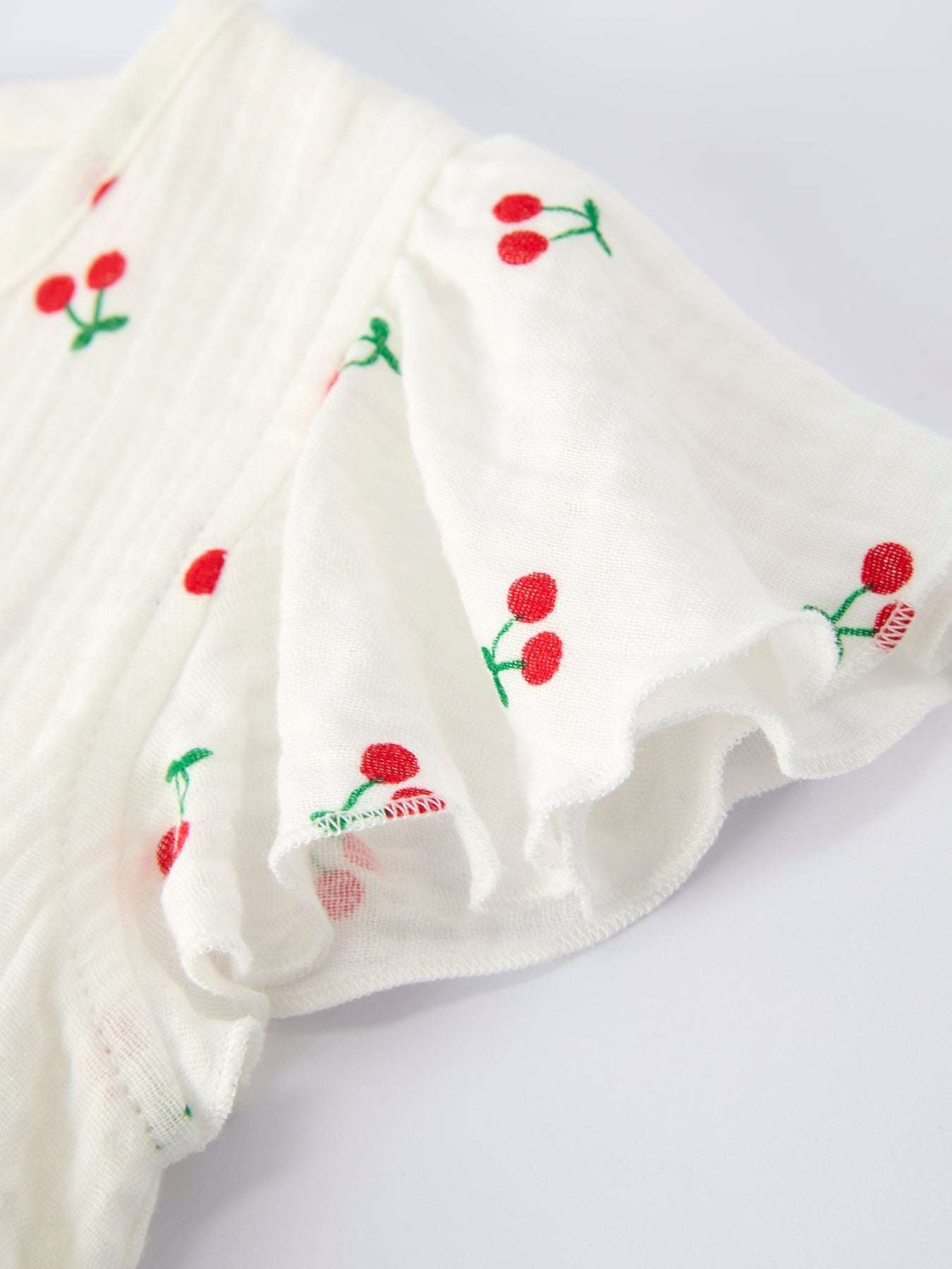 Cherry Print Girls Dress Ruffle Sleeves - side view