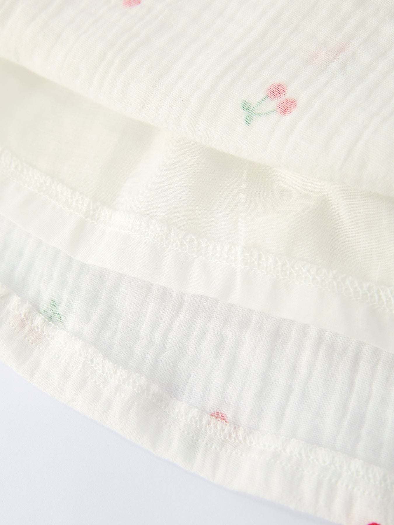 Cherry Print Girls Dress Ruffle Sleeves - fabric and material close-up