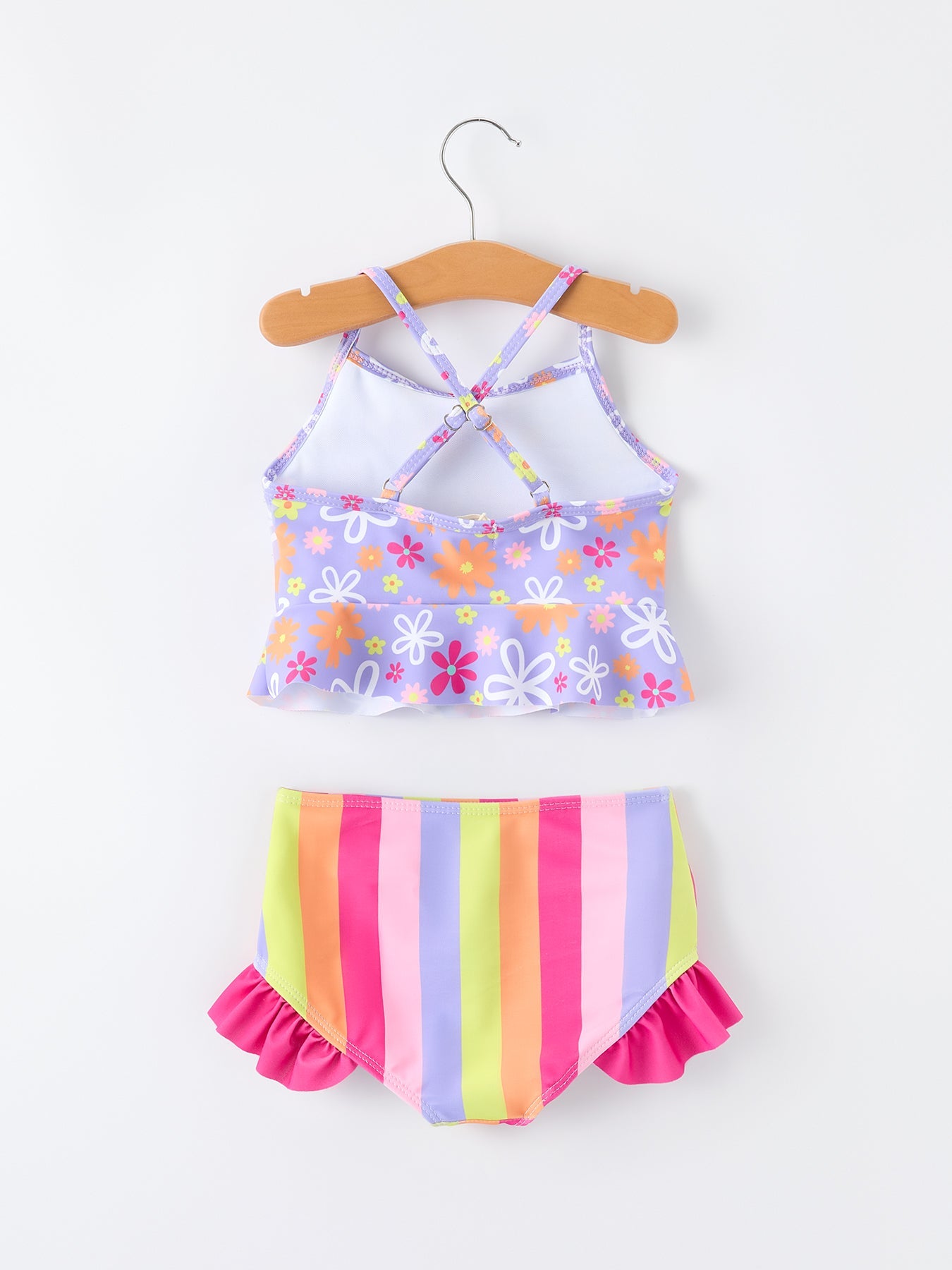 Summer Rainbow Striped Girls Two Piece Swimsuit detail view
