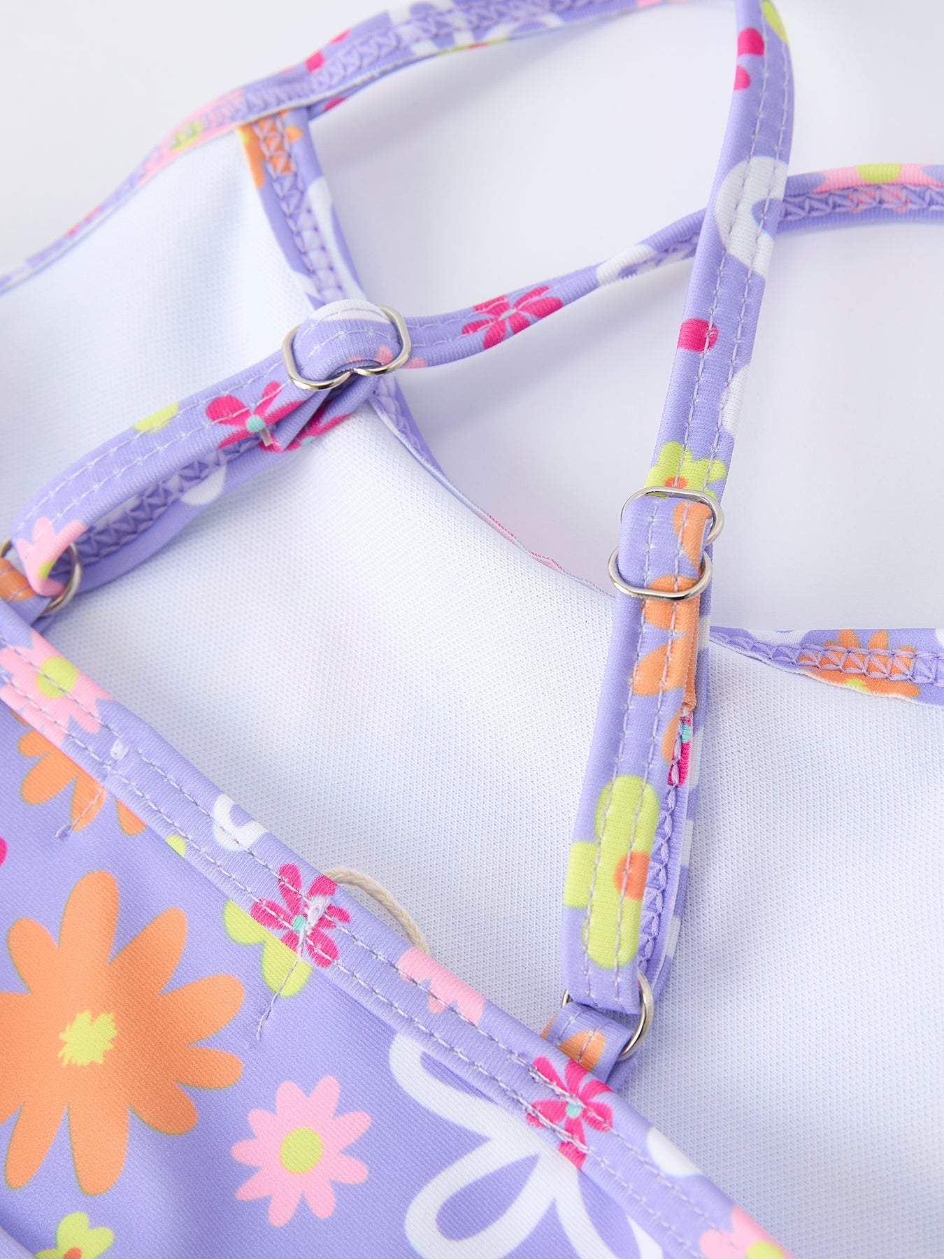 Summer Rainbow Striped Girls Two Piece Swimsuit side view