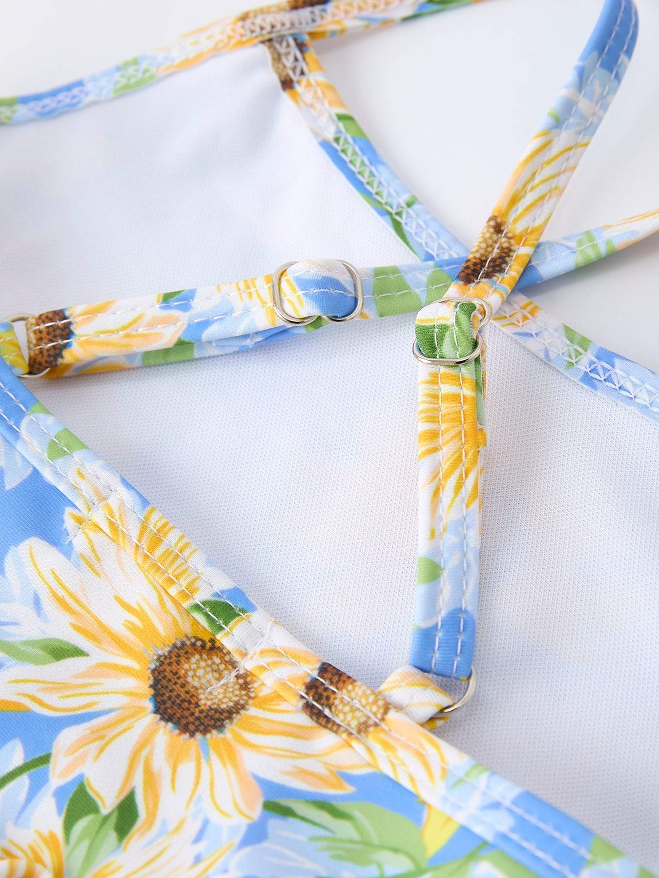 Summer Sunflower Gingham Girls Two-Piece Swimsuit