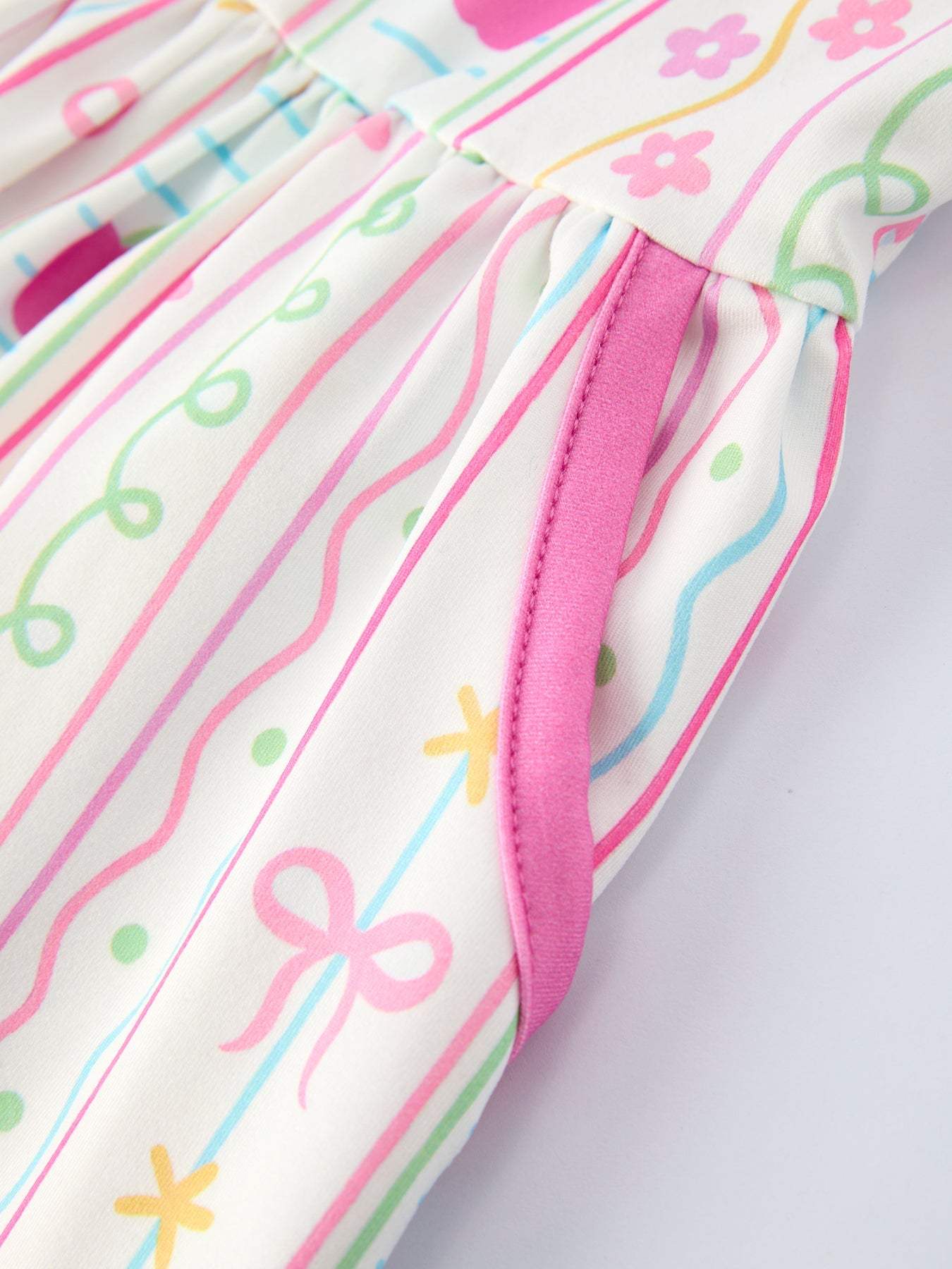 Back to School Girl Short Sleeve Dress Pocket Detail - fabric and material close-up