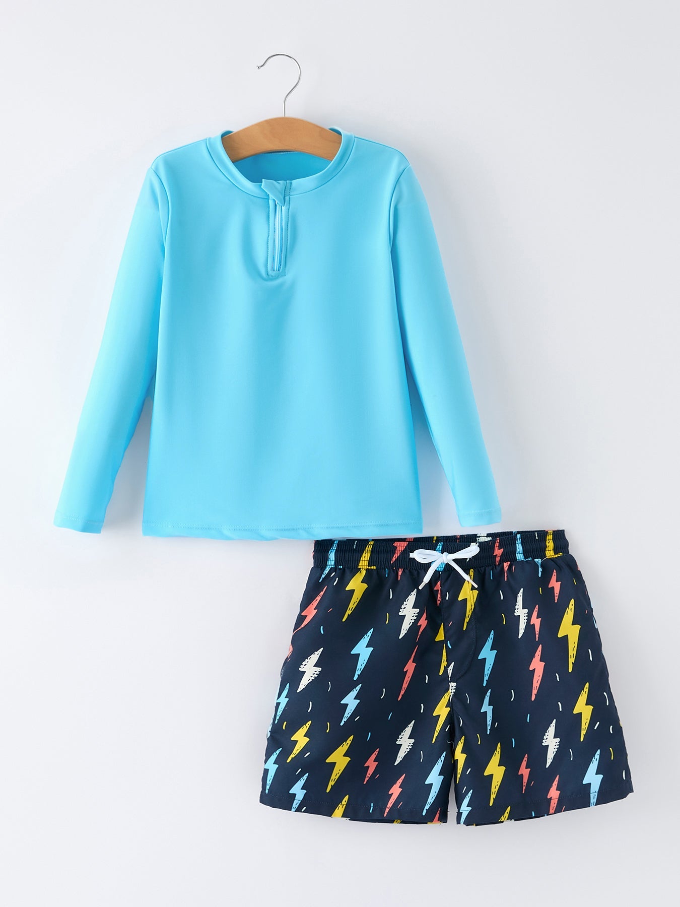Lightning boys two piece long sleeve swimsuit front view
