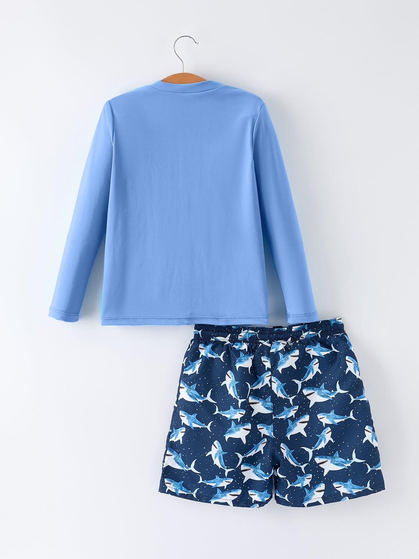 Shark two piece swimsuit detail view