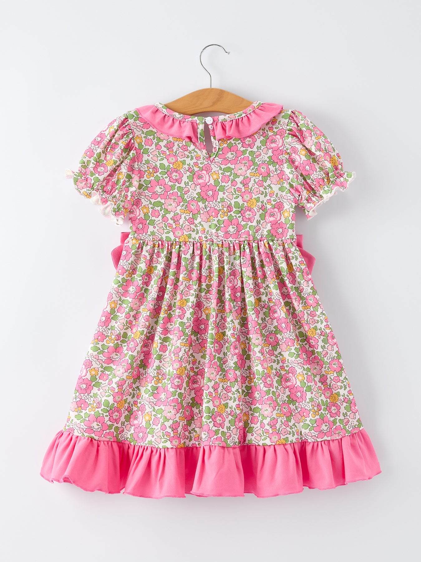 DADDY'S GIRL Bow Embroidered Ruffle Collar Girl Dress - detail view