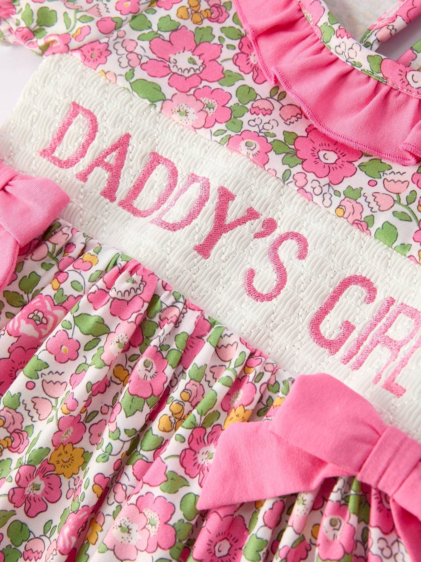 DADDY'S GIRL Bow Embroidered Ruffle Collar Girl Dress - back view