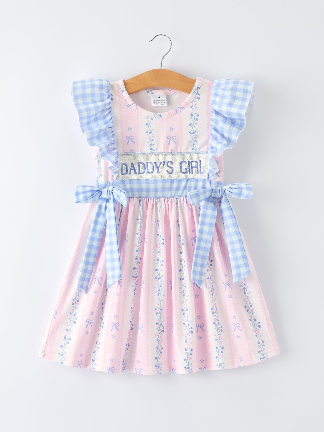 Front view of Daddy's Girl smocked plaid girls dress