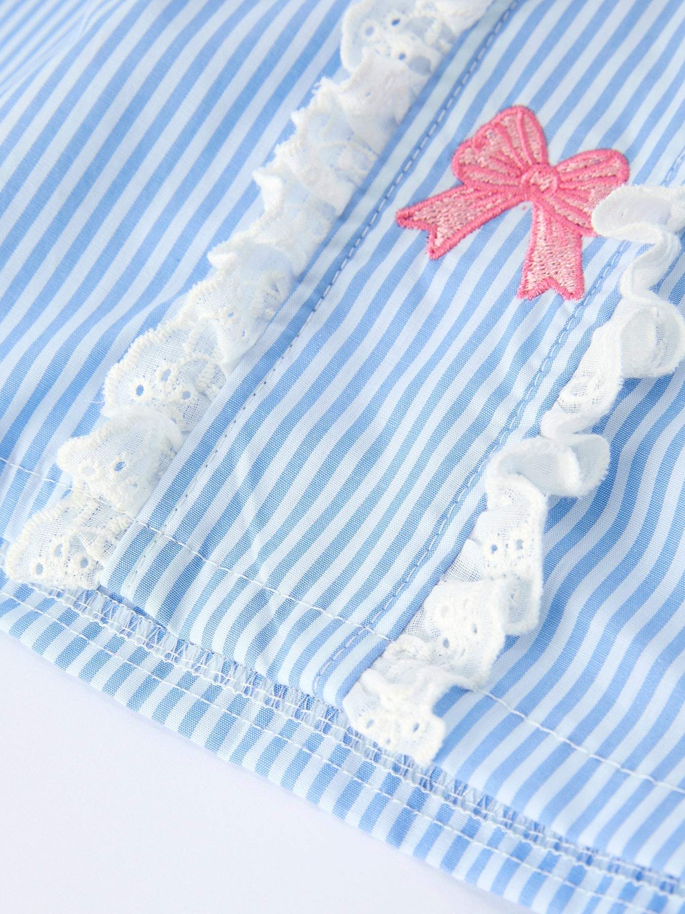 Blue Stripe Girl Dress Petal Peter Pan Collar Bow - side view