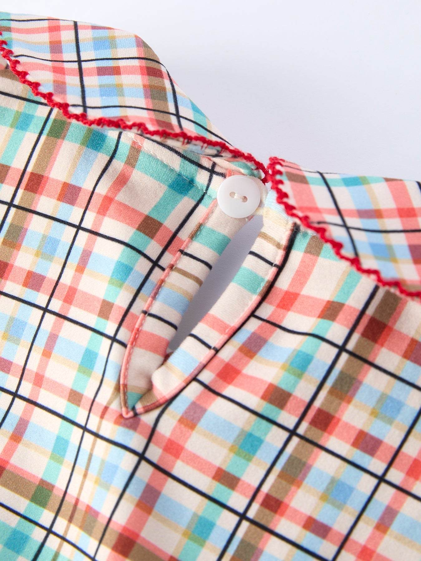 Back to School Plaid Girls Dress Apple Applique Peter Pan Collar - side view