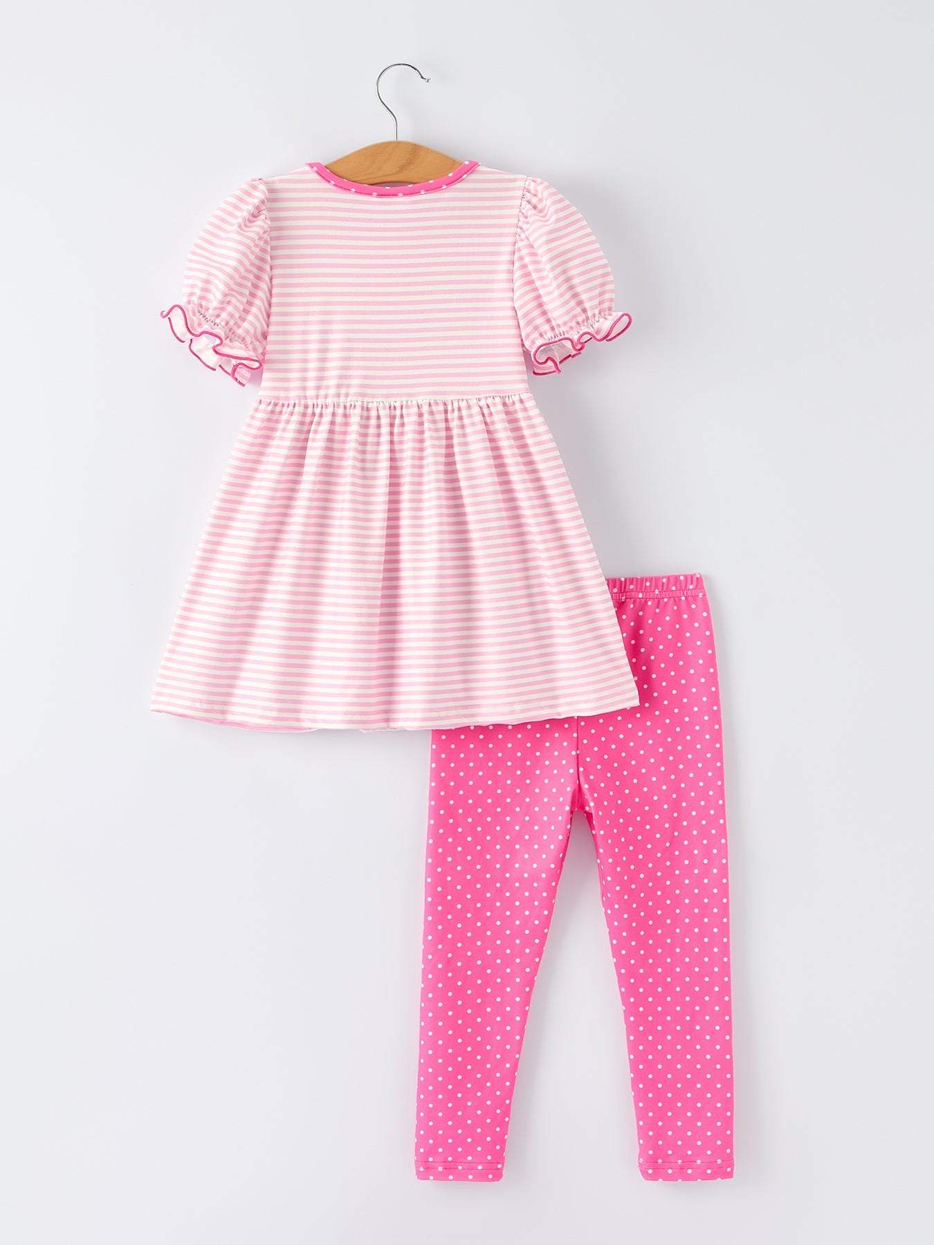 Back To School Girls Pencil Applique Striped Set Outfit - detail view