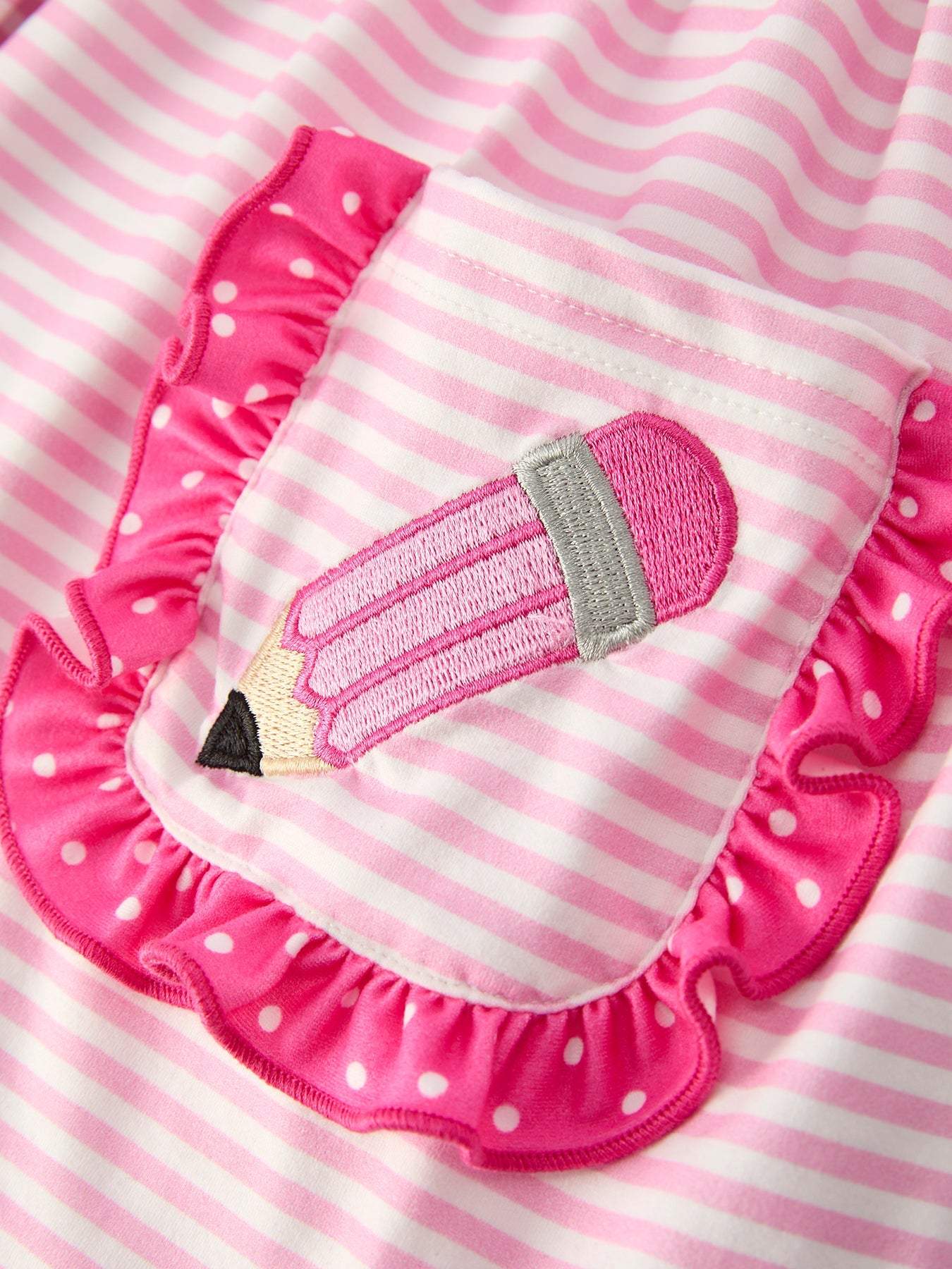 Back To School Girls Pencil Applique Striped Set Outfit - side view