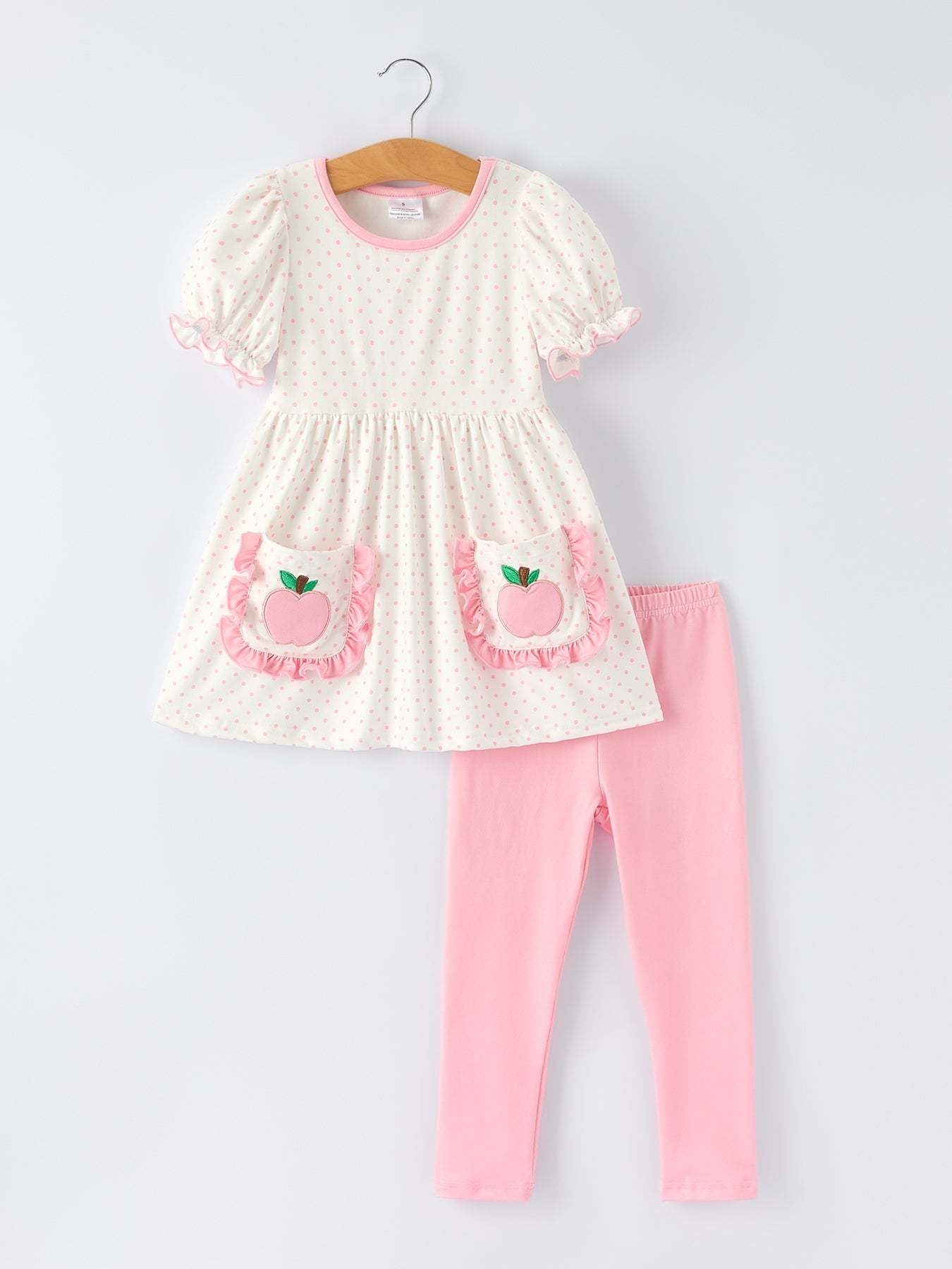 Back To School Girls' Applique Set apple outfit front
