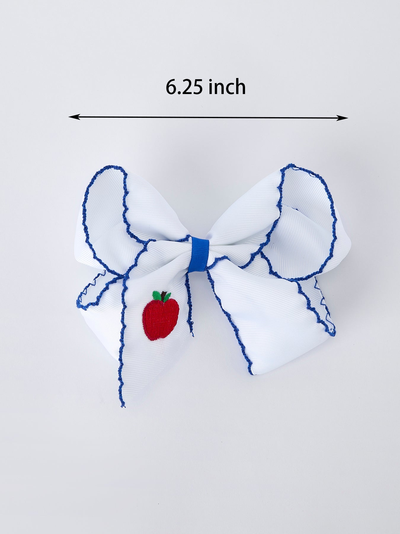 Back to School Apple Bow Hair Clip 6.25 Inch Bows - front view