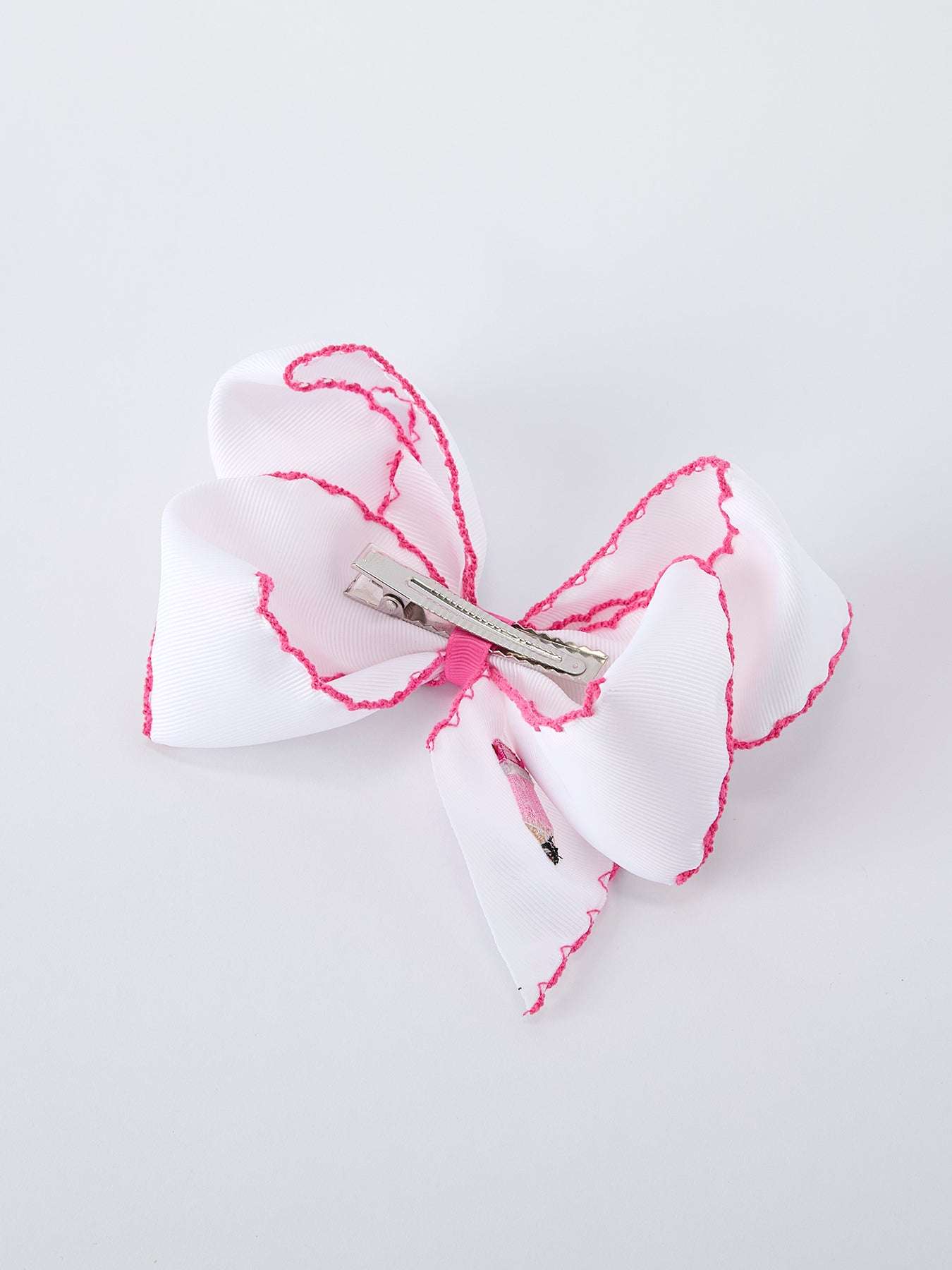 Back to School Pink Pencil Bow Hair Clip 6.25 Inch Bows - fabric and material close-up