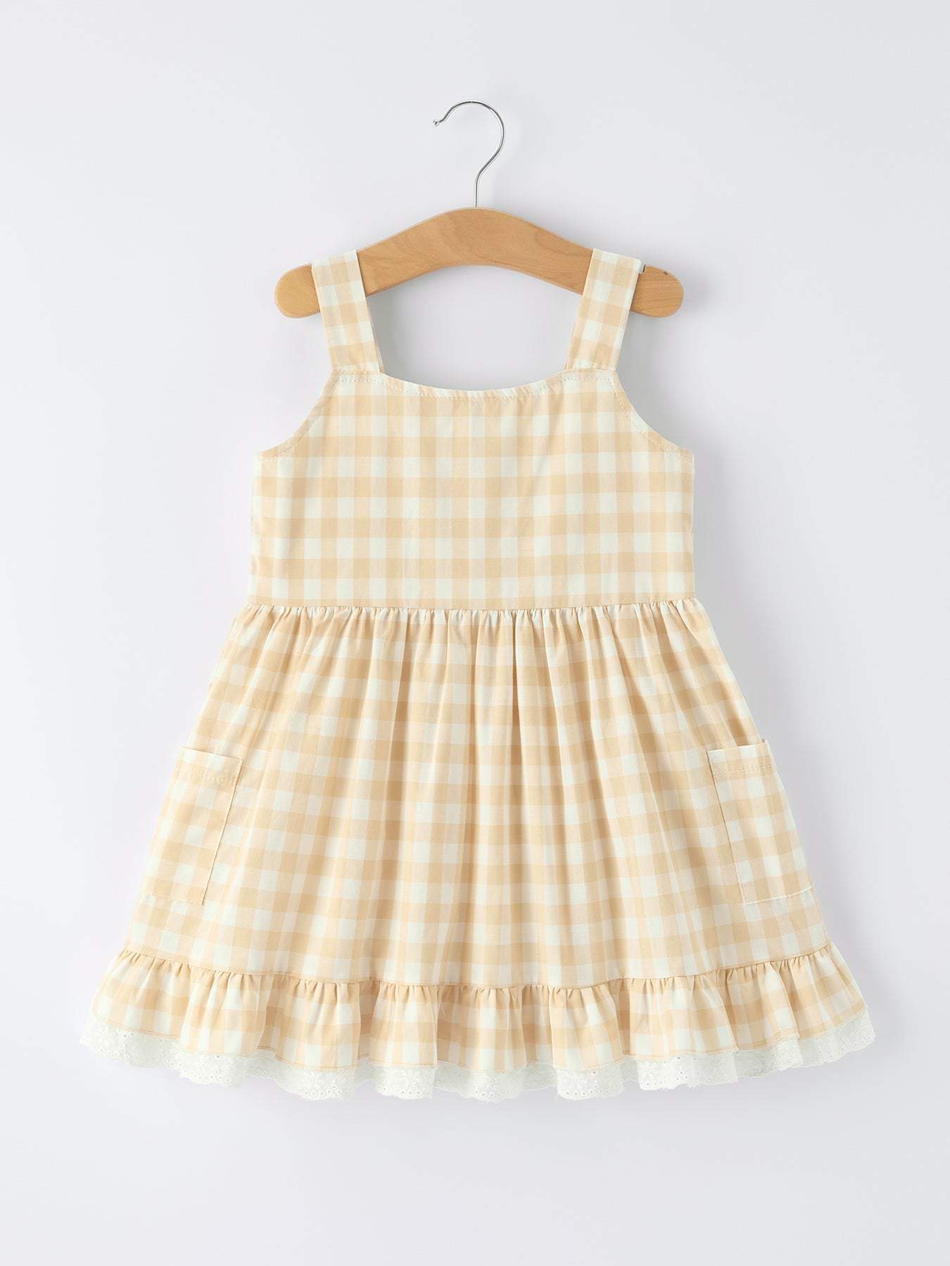 Girls plaid dress with pocket front view