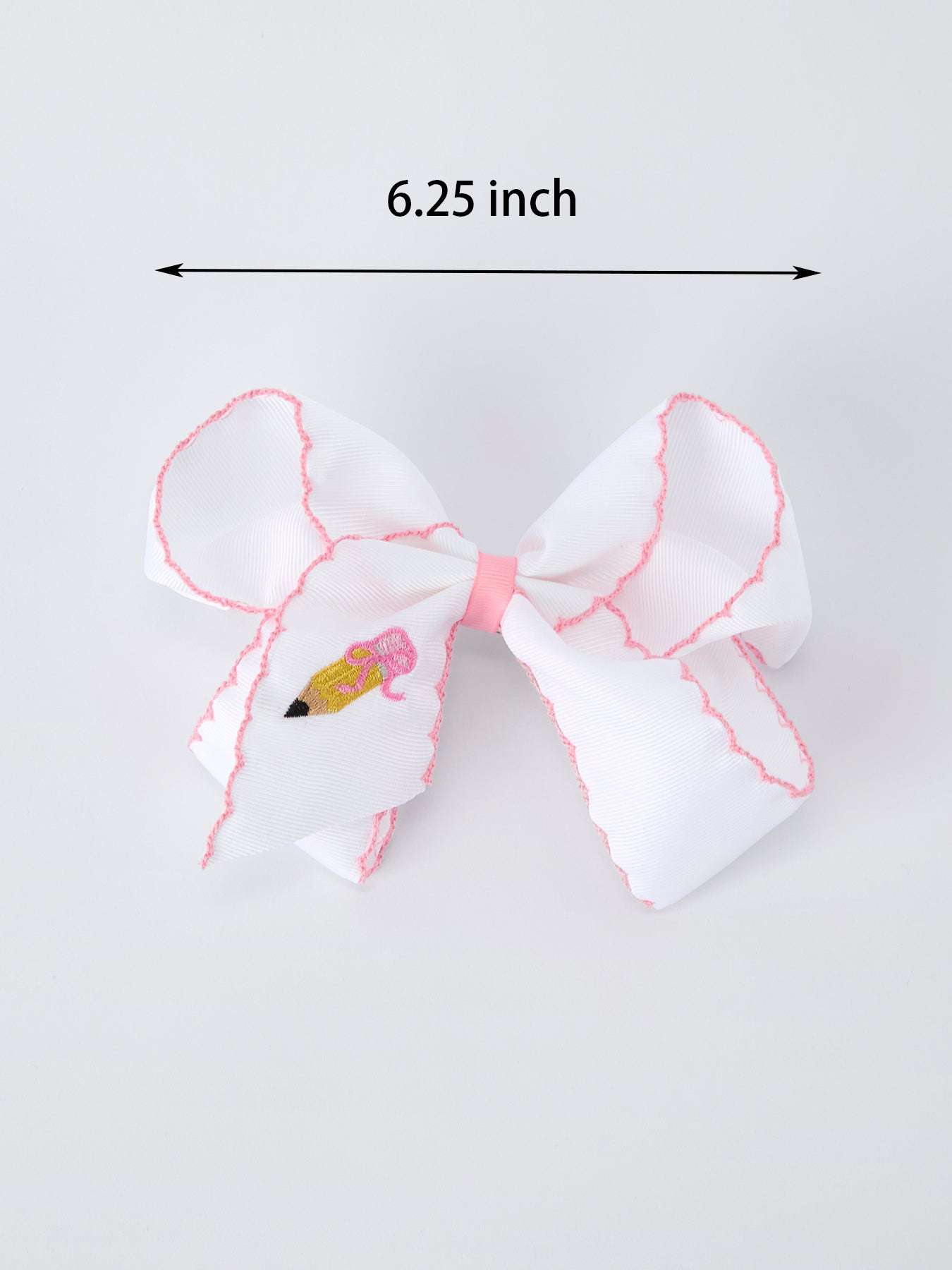 Back to School Yellow Pencil Bow Hair Clip 6.25 Inch Bows - front view