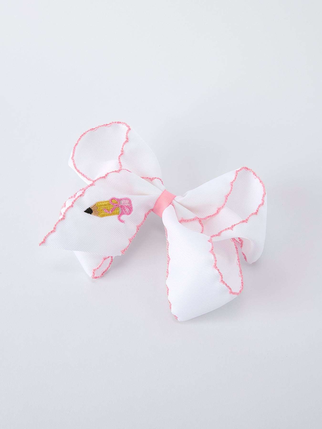 Back to School Yellow Pencil Bow Hair Clip 6.25 Inch Bows - detail view