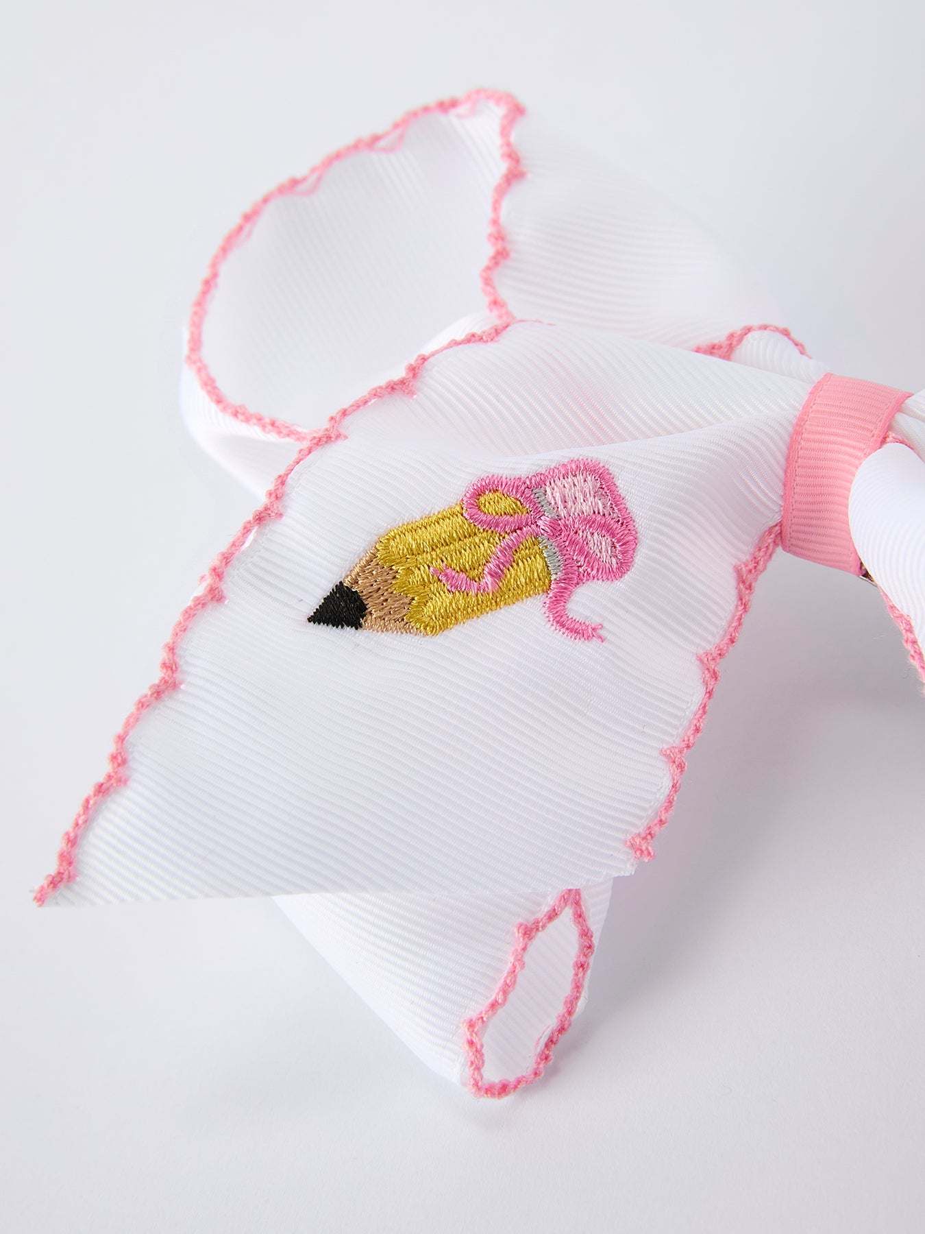 Back to School Yellow Pencil Bow Hair Clip 6.25 Inch Bows - back view