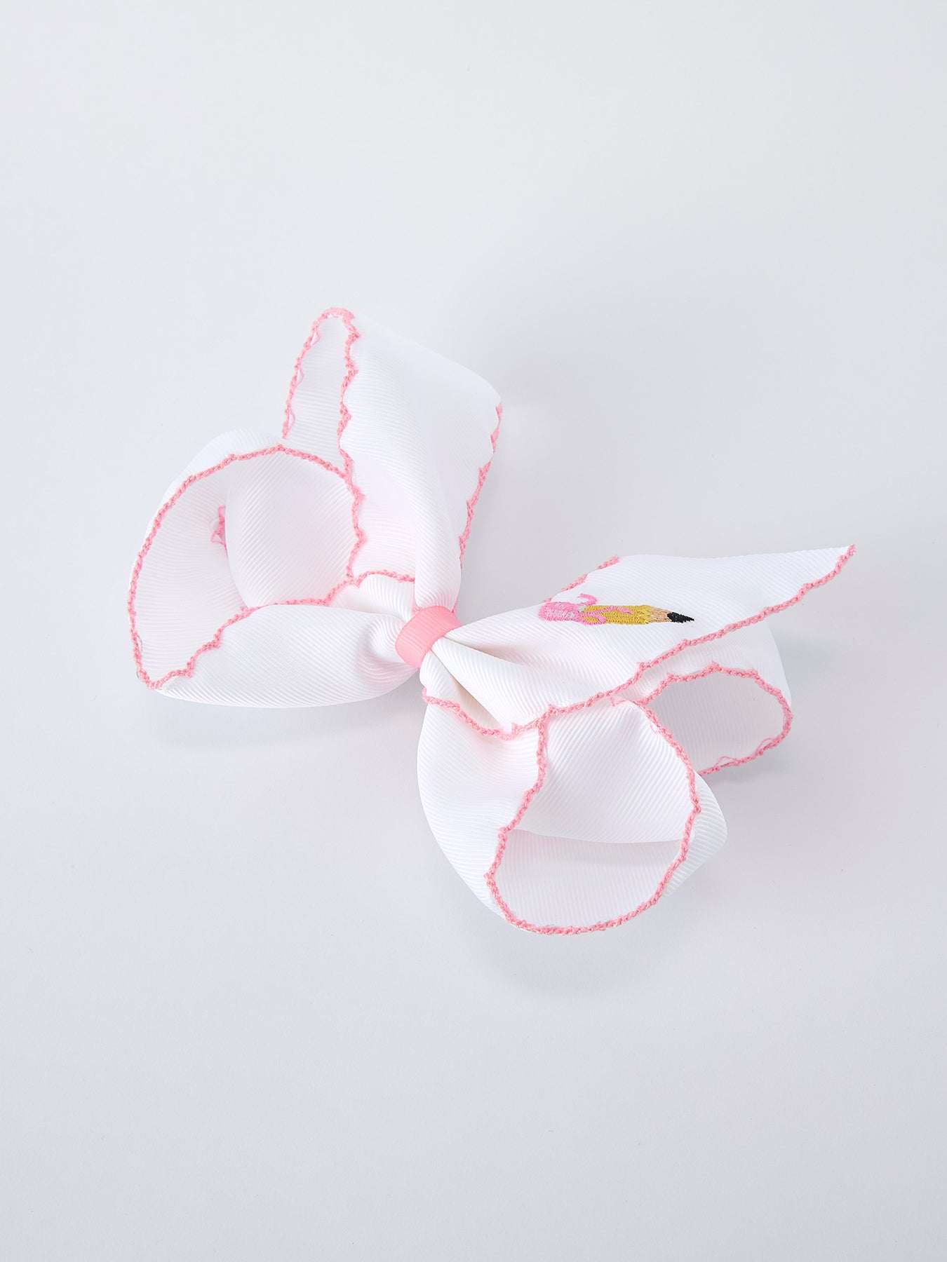 Back to School Yellow Pencil Bow Hair Clip 6.25 Inch Bows - side view