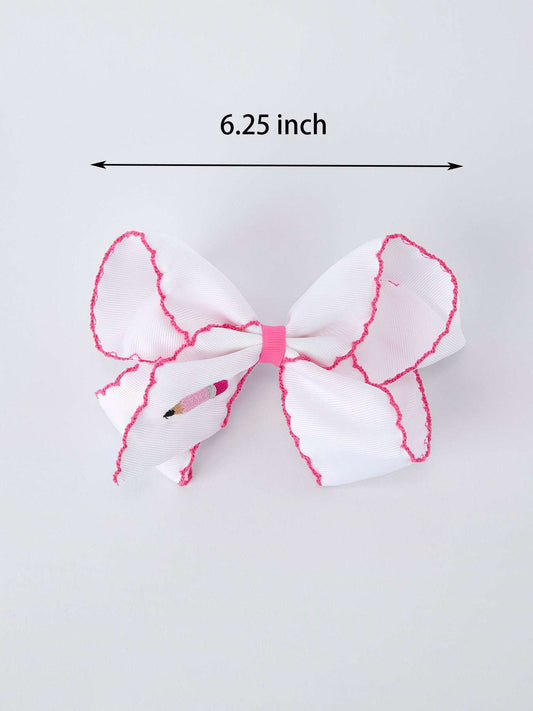 Back to School Pink Pencil Bow Hair Clip 6.25 Inch
